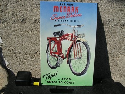 Monark Super Deluxe Bicycle Coast to Coast Embossed Metal Sign 10.5x16 New
