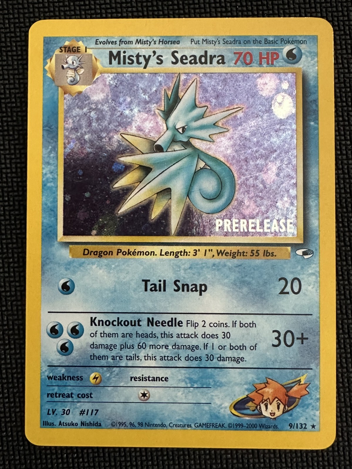 Misty's Seadra 9/132 Gym Heroes Holo Prerelease Pokémon Card LP