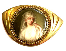 Jugendstil G&uuml;rtelschlie&szlig;e Porzellan Medaillon "Vestalin" v.Ang.Kaufmann