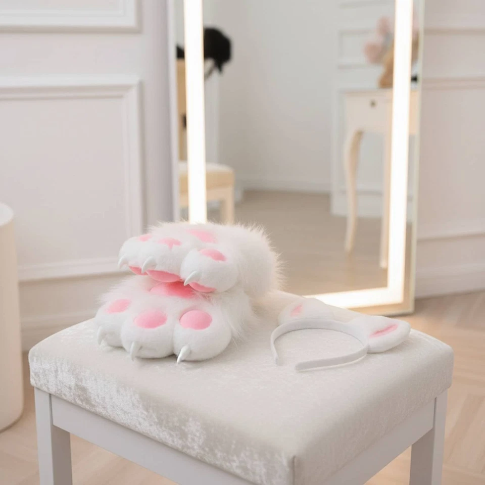 Gant Patte de Chat Peluche Léger Gant Patte Bestial Doux pour Cosplayers - Photo 4/4