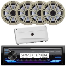JVC KD-X38MBS Single DIN Marine Receiver, 4x 6.5" 195W Speakers, Grilles, Amp