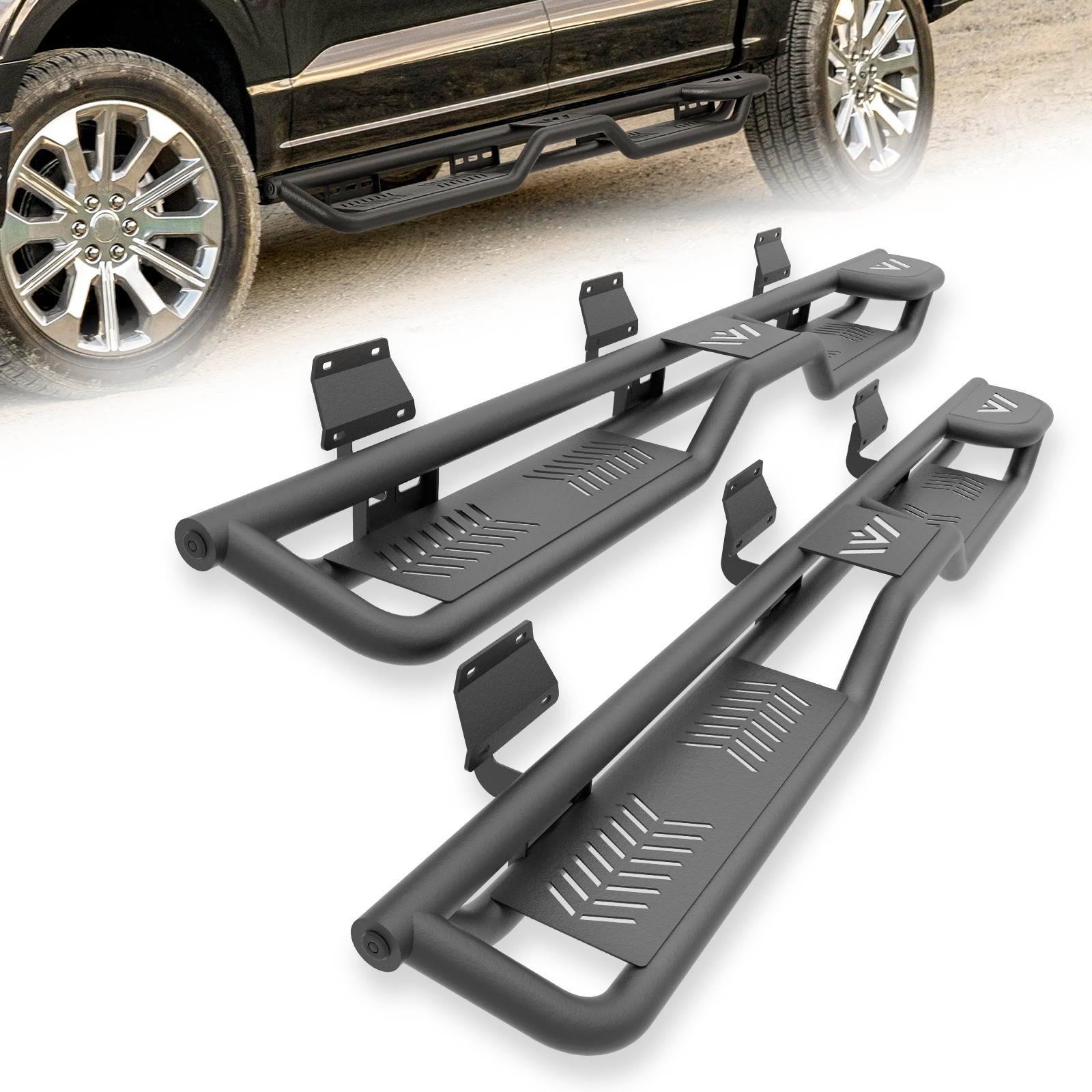 Two Raised Step Running Boards For 17-2026 Ford F250 F350 Super Duty Crew Cab