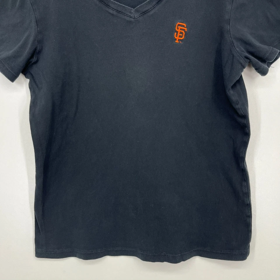 Camiseta para mujer de los Gigantes de San Francisco L negra cuello en V de colección años 90 EE. UU. suave como una uva Foto 3 de 4