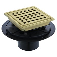 Square Shower Drain 4-Inch with ABS Flange, Brushed Gold, Removable Grille,Ba...