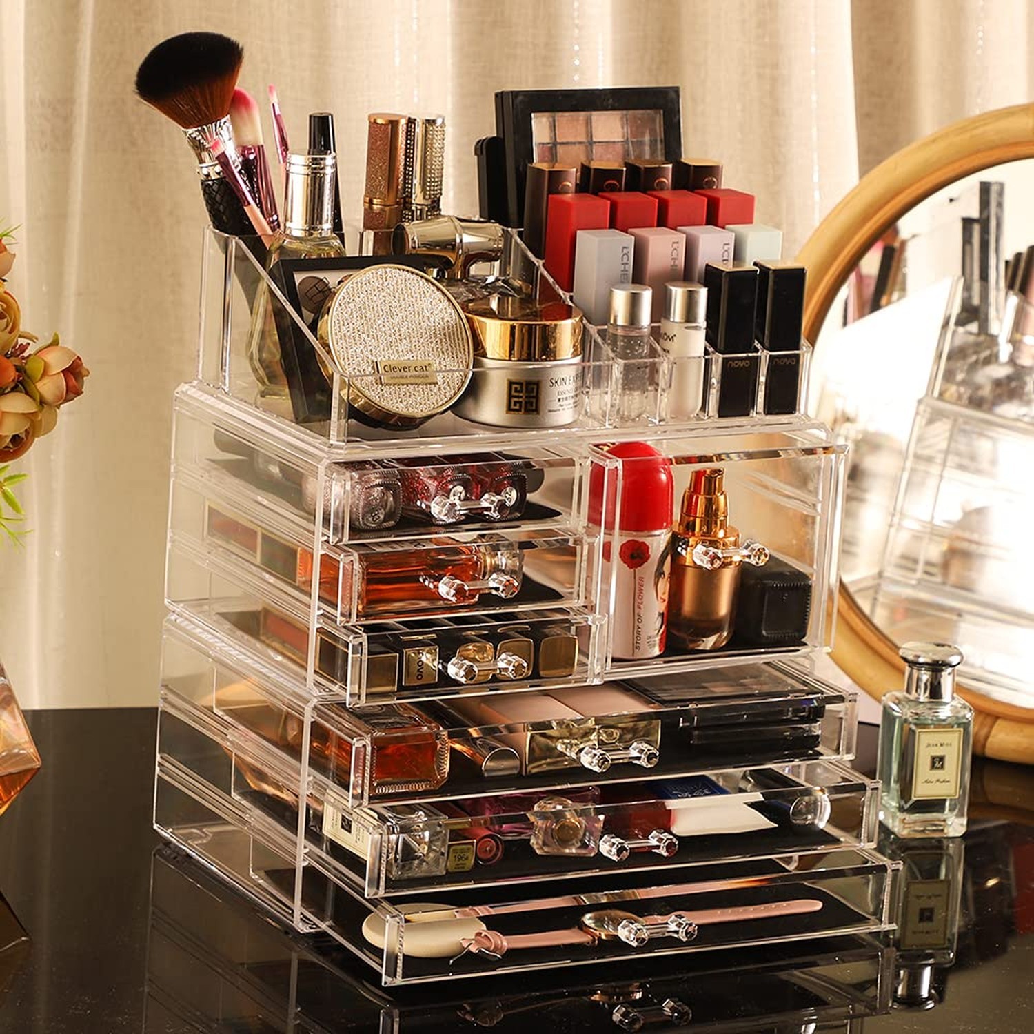 Cq acrylic 3 Pack Clear Make Up Organizers for Vanity,Stackable 7 Drawers Mak...