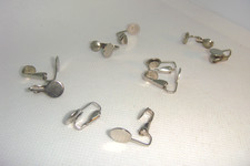 Vtg DIY 5 pair 10pcs EAR CLIP-On EARRING Findings "Silver" Blank 9mm Flat Pad