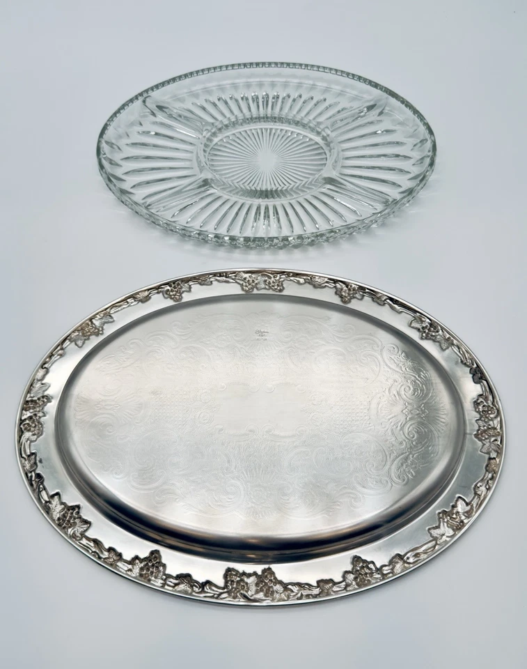 Impresionante plato para servir vintage Gorham plateado con inserto de vidrio dividido Foto 3 de 4