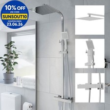 Thermostatic Shower Mixer Square Chrome Bathroom Exposed Twin Head Valve Set