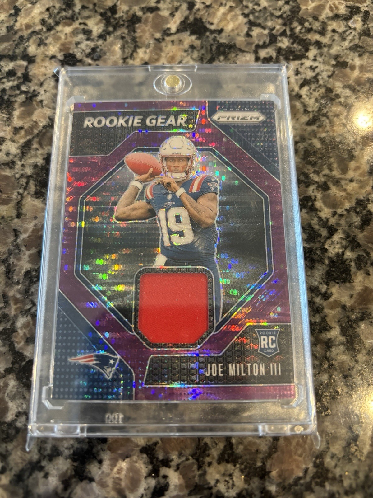 2024 Panini Prizm Joe Milton Rookie Gear Purple Pulsar Prizm Patch Patriots