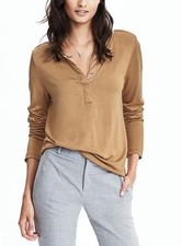 Banana Republic Women  s V-Neck Long Sleeve Top Size S Beige Modal Blend