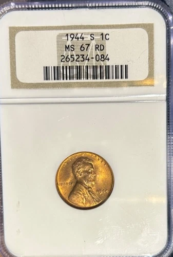1944 S 1C NGC MS 67 RD Lincoln Cent Penny Wheat Reverse.  Beautiful!