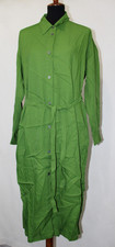 Uniqlo Sz M Long Sleeve Green Rayon Knit Button Front Belted Shirt Dress