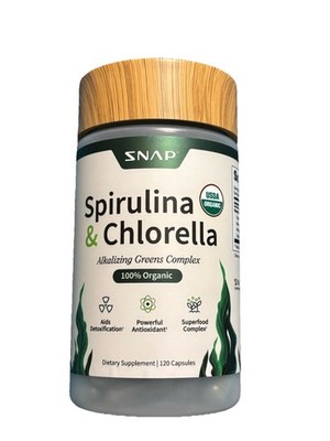 SNAP Supplements Organic Spirulina & Chlorella 120 Capsules Alkalizing Greens Su
