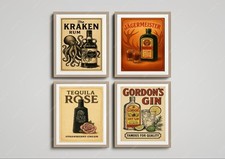 Vintage Man Cave Bar Advert Poster Prints A4 Rum Gin Jagermeister Tequila Rose