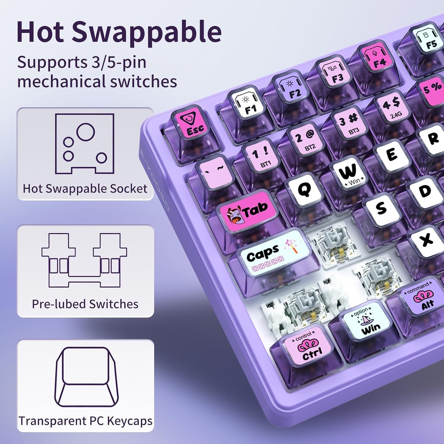 Teclado mecánico inalámbrico E-YOOSO 96% con pantalla y perilla, color morado, XX334, imagen 6