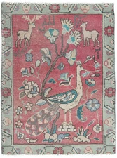 Semi-Antique Handmade Oriental Rug 1'9X2'6 ft Muted Red Floral Distressed Carpet