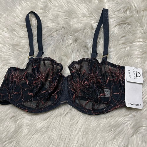 Chantelle 34D Bra Blue Fleurs Signature Lace Demi Sheer C12Q50 NEW $125