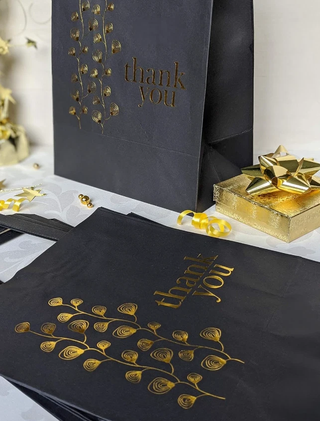 Bolsas de regalo de agradecimiento a granel 50 piezas 8X4,75X10 pulgadas papel Kraft negro mediano Foto 4 de 4