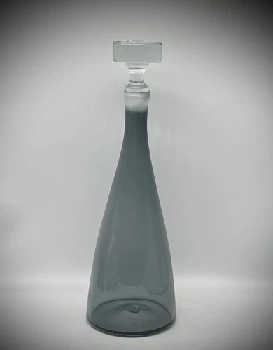 Vintage MCM Blenko Glass 920M Decanter In Charcoal Gray & Stopper READ