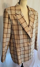 Womens Vintage Y2K Plaid Blazer Beige L Padded Single Button Fashion Bug