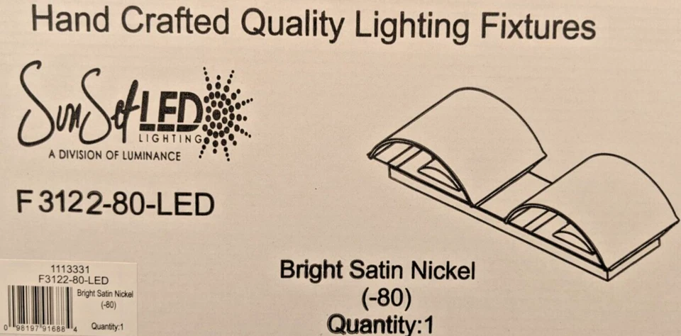 SUNSET LIGHTING STANTON 2-LIGHT LED VANITY SATIN NICKEL 3000K 60W 19"W F3122-80 - Image 3 of 3