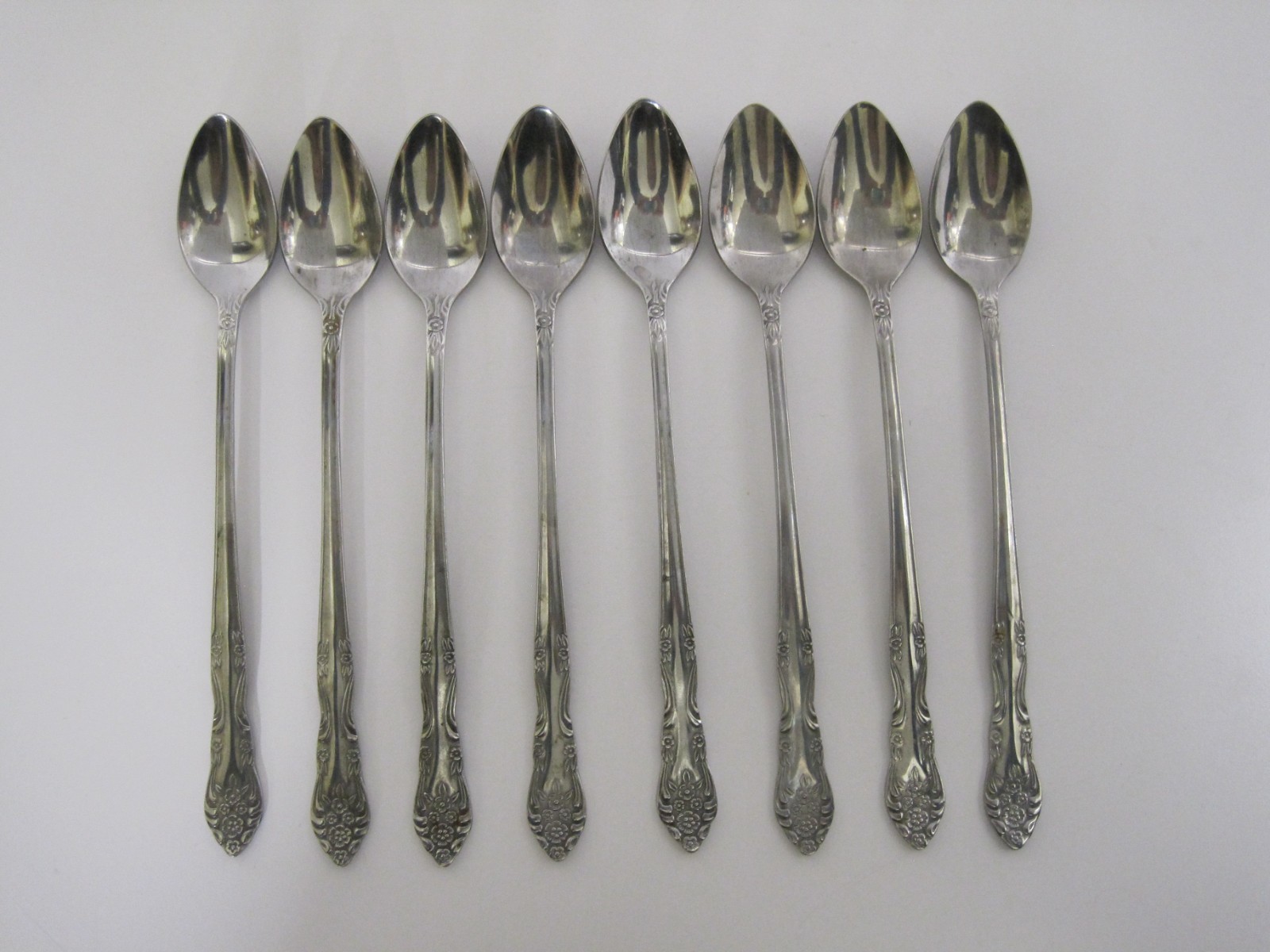 8Pc Rogers DREAM ROSE Stainless Flatware Iced Teaspoons Korea 7.5"