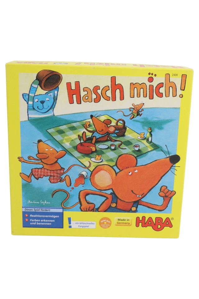 HABA Hasch mich! Würfelspiel Kinderspiel Reaktionsspiel Maus Katze Holz