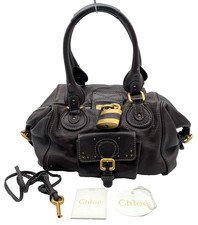 Auth Chloe Paddington Leather Brown Tote Bag W/Lock/Key NS031198