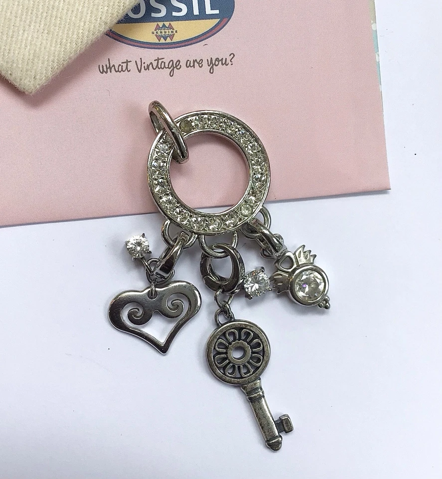 Fossil Charm Träger m. 3 Fossil Charms Edelstahl + Modeschmuck Halskette 62 cm🎀 - Bild 3 von 4