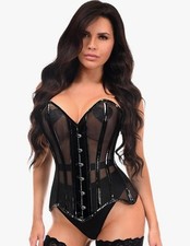 Daisy corsets Womens Top Drawer Black Mesh Net W/Patent Steel Boned Overbust XL