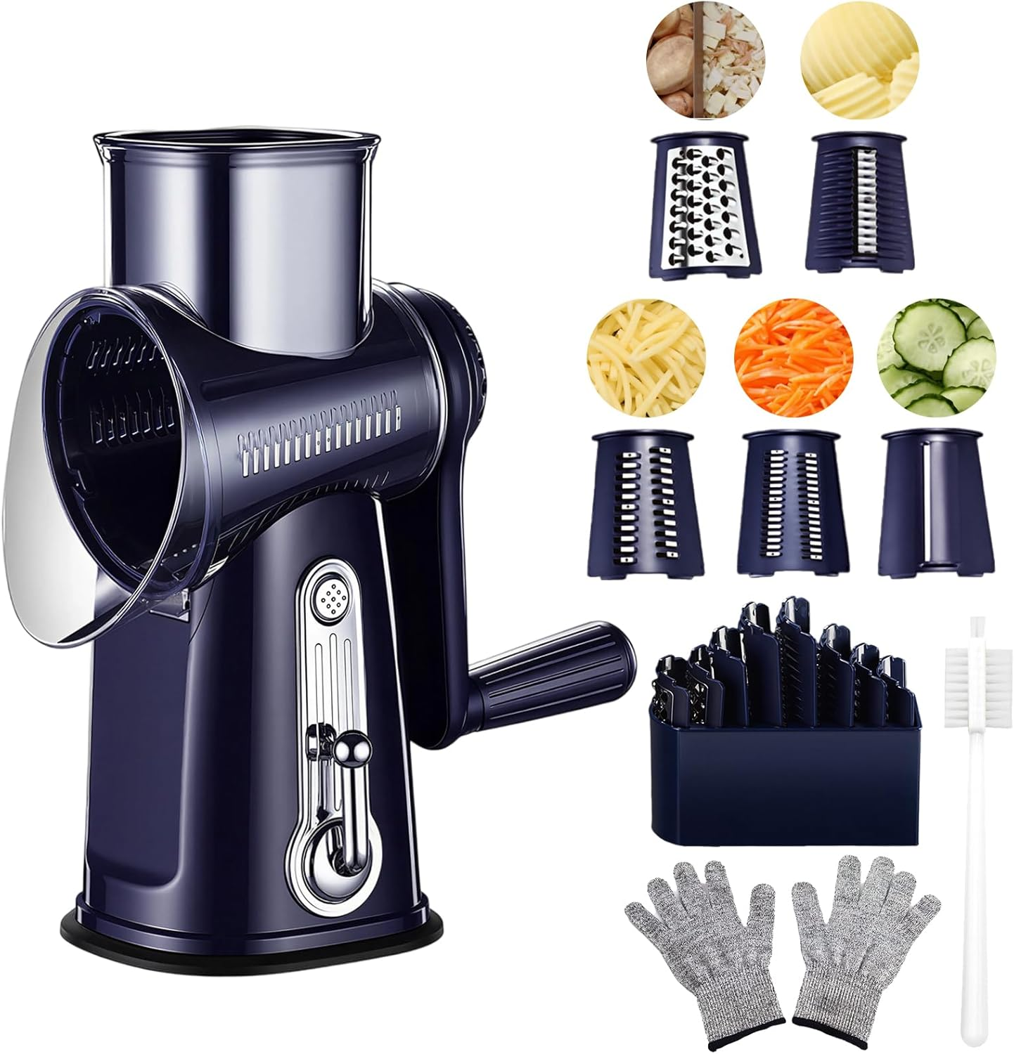 5-in-1 Rotary Cheese Grater & Vegetable Slicer – 5 Stainless Steel Replaceable B