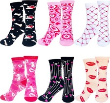 6 Pairs Valentines Day Socks,Heart Print Crew Socks for Women,Funny Novelty Love