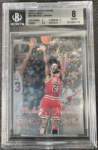 MICHAEL JORDAN 1998-99 TOPPS CHROME BACK 2 BACK BGS 8 Near MINT INSERT CARD #B1!