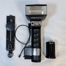 Vintage Metz Handle Flash Mount 45 CT-5 with Sync Cord and Bracket Germany