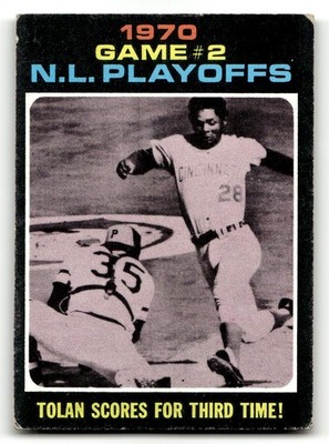 1971 Topps #200 1970 N.L. Playoffs Game 2: Tolan Scores For Third Time! NLCS