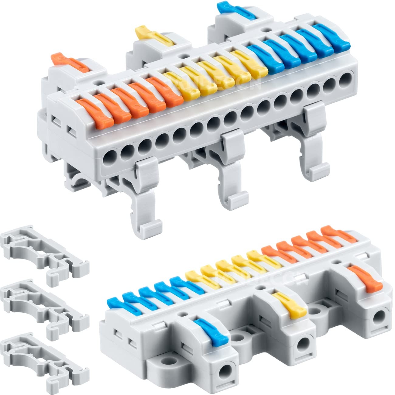 4 PCS DIN Rail Terminal Blocks 2812AWG Wire Splitter 3 in 15 Out Connector