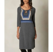 Prana Yarrah Organic Cotton Toggle Sweater Dress Sz S Charcoal Blue Tan Stripes