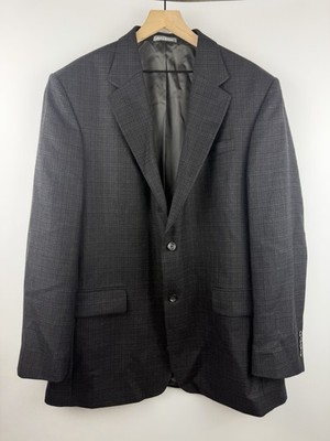 Oscar De La Renta Black Plaid Blazer Suit Jacket Sport Coat Button 100% Wool 46L