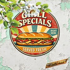 Hot Dogs Served Here Diner Plaque 8x8 Round Metal Sign Kitchen Art