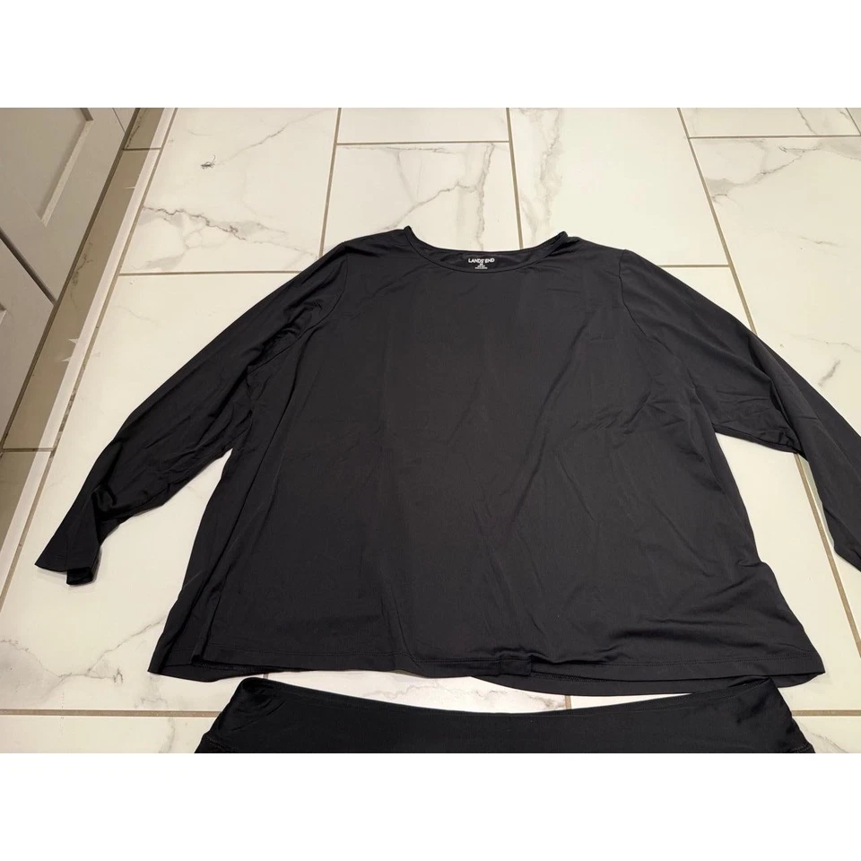 Lands End Plus Womens Swim Set 3X 24W Black Rash Guard Skirt Shorts Beach Pool - Image 3 of 4