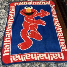 Vintage Elmo Owen Blanket Throw 90s Sesame Street Ha Ha Ha Red Blue 56x45