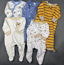 Baby Boy 0-3 M Footed Cotton One Piece Sleeper Pajama Lot Bundle Bear Safari Tan