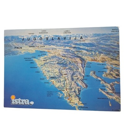 Postcard Jugoslavia Istria Peninsula Aerial View Map Card Chrome Unposted