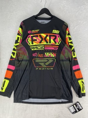 FXR Motocross Jersey Adult Large Black Neon Podium MX Jersey NEW $70