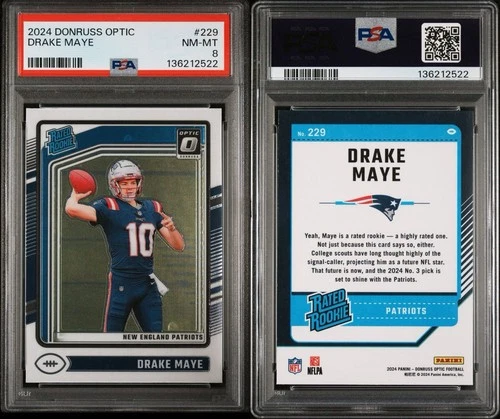 2024 DONRUSS OPTIC DRAKE MAYE RC 229 PSA 8 NM-MT NEW ENGLAND PATRIOTS