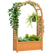 Outsunny Wooden Raised Garden Bed, Trellis Planter w/ Trellis, Fabric Liner