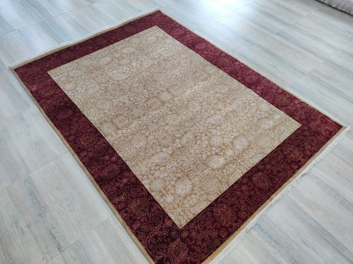 Oriental 6 x 8 Hand Knotted Area Rug Wool Viscose Traditional Allover Gold/Red - Picture 14 of 24
