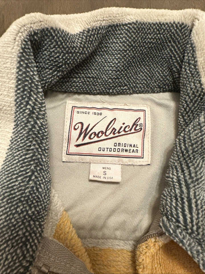 Cobertor Woolrich Vintage Anos 90 Zíper Lã Hudson Bay Listra Color Block Masculino P - Imagem 3 de 4