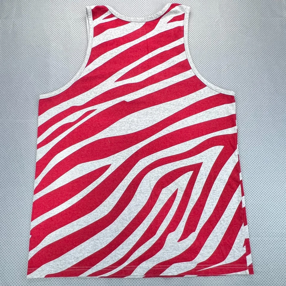 Rocksmith RS1 Shirt Mens XL Red Gray Zebra Stripe Graphic Logo USA Made Tank Top - Image 4 of 4