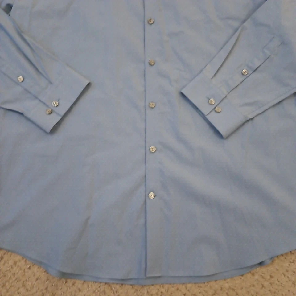 Camisa Kenneth Cole Reaction Para Hombres 18 Delgada Azul Lunares Manga Larga Abotonada Foto 4 de 4